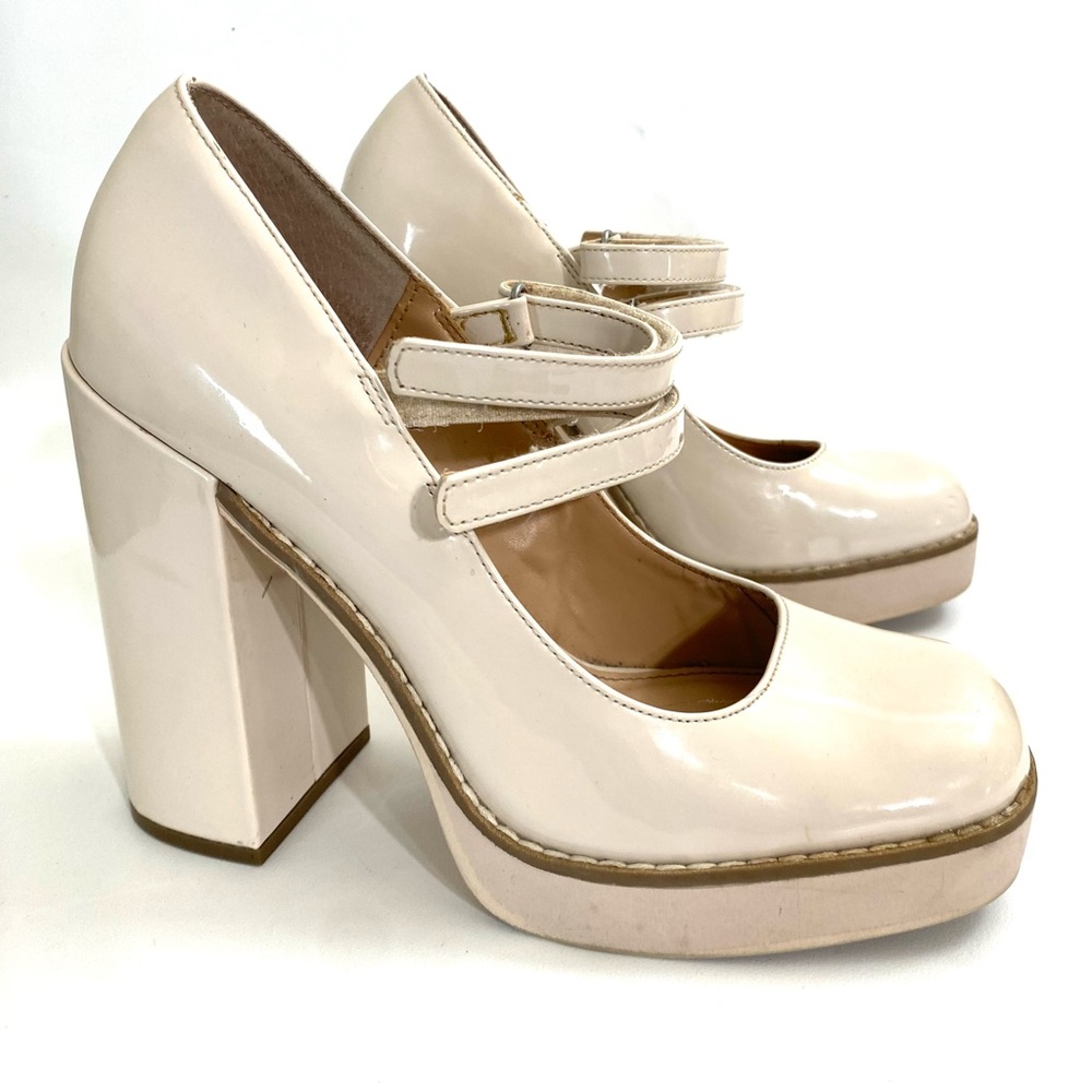 Steve Madden Platform Chunky Heel Mary Jane 8 M Ivory Double Strap